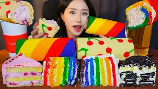 레인보우 디저트🌈무지개 생크림 케이크 & 얼그레이 롤 케이크 먹방 ASMR Mukbang KoreanㅣDessert Rainbow Cream Cake Bread