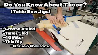 4 AWESOME Table Saw Jigs || Rockler Crosscut Sled, Taper Jig, Thin Rip Jig, 45 Degree Miter Jig