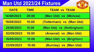 Manchester United All Match Fixtures 2023/24 | Man Utd Fixtures 2023/24