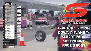 TYRE GOES FLYING DOWN PITLANE - V8 SUPERCARS MELBOURNE 2023 -  RACE 3