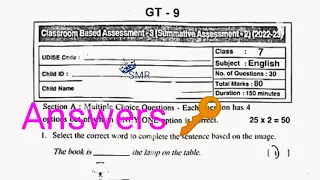 7th class sa2 cba-3 English question paper  answers key 🔑🔑💯💯💯real