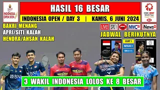 BAKRI & JORJI Menang ~ Hasil 16 Besar Indonesia Open 2024 Hari Ini ~ PRIFAD & DADDIES Kalah