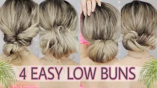 4 EASY LOW MESSY BUN HAIRSTYLES 🌴 HAIRSTYLES FOR MEDIUM AND LONG HAIR