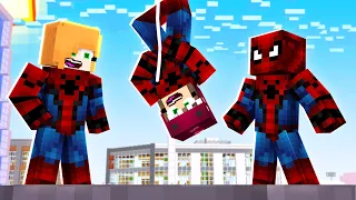 SOY ADOPTADA POR SPIDERMAN🕷🕸 ME CONVIERTO EN SU HIJA😱 en MINECRAFT con MORA y SPARTOR