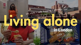 A day in a life of an international student in London | Living alone + work,  cafe hopping, grocery