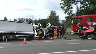 Śmiertelny wypadek drogowy - DK92 Łowicz ul. Poznańska 22.07.19 - Alarmowo 2 zastępy GBA i SLOp