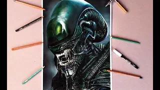 Xenomorph ( Alien) - Timelapse - Colored Pencils
