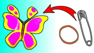 How to make flying butterfly with safety pin, rubber band and paper