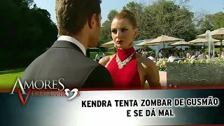 Amores Verdadeiros - Kendra tenta zombar de Gusmão e leva pisão dele