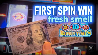 FIRST SPIN WIN on FRESHLY installed BONUS TIMES slot machine at Pechanga Casino