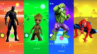 Black Panther Wakanda 🆚 Groot 🆚 Hulk 🆚 Spiderman | Marvel Comics | Tiles Hop Fun Ball