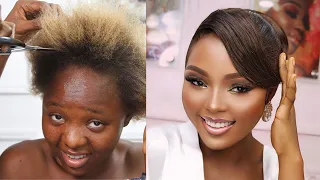 WOW😳VIRAL 💣BOMB🔥😱MUST WATCH 👆BRIDAL  MAKEUP AND HAIR TRANSFORMATION ❤️MELANIN  BRIDE MAKEUP