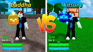 Fruta Kitsune VS Buddha em CONTA level 1 no Blox Fruits