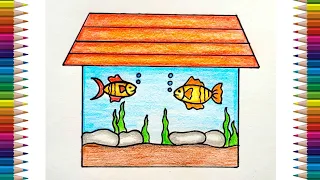 Fish Aquarium Drawing | How to Draw fish aquarium for kids | Easy Fish Tank Drawing