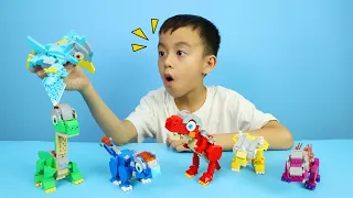 心奇爆龍戰車4戰龍合體恐龍積木玩具！