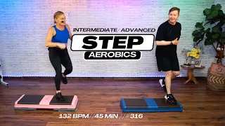 Energizing 45-Minute Step Aerobics Routine Intermediate to Advanced step #316 - 132 BPM