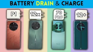 (5G) BATTERY Drain and CHARGING Test | Realme P1 5G vs Realme 12x 5G vs Realme 12+ vs NARZO 70 Pro🔋