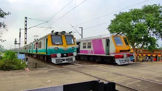 Furious Aerodynamic Train Crossing : Colorful Katwa - Howrah Emu Local Speedy Moving Out Railgate