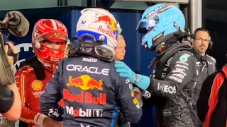 Max Verstappen congratulates Charles Leclerc & George Russell after Qualifying at #BahrainGP