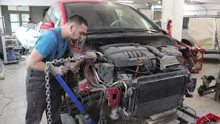 Гольф плюс, ремонт после дтп в переднюю часть.body repair