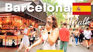 4K Barcelona 🇪🇸 Boqueria Market Ramblas Walk Gothic Quarter Walking Tour Spain