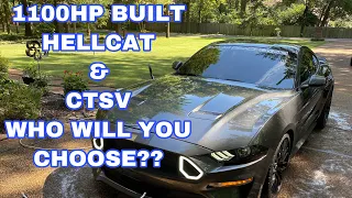 SUPERCHARGED 720HP MUSTANG VS BUILT 1100HP HELLCAT AND A CTS V!! WHAT HAPPENED? #ctsv #hellcat