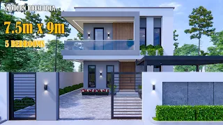 Modern small House 2storey |  7.5m x 9m with 5Bedrooms