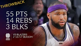 DeMarcus Cousins 55 pts 14 rebs 3 blks vs Blazers 16/17 season