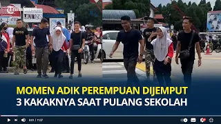 Bikin Iri, Momen Adik Perempuan Dijemput Tiga Kakak Laki-lakinya saat Pulang Sekolah, Bak Bodyguard