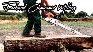 Chainsaw Milling With NO MILL - Large Hardwood Log Cut Into Live Edge Boards  | FREEHAND