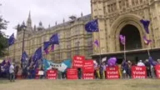 EU, Brexit supporters gather around UK parliament