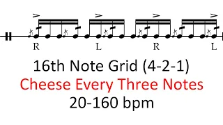 Cheese every three notes | 20-160 bpm play-along 16th note grid drum practice sheet music