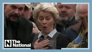 Ursula von der Leyen appears visibly shocked during Ukraine visit