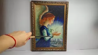 Картина, вышитая бисером "Рождественский ангел"/Painting embroidered with beads "Christmas Angel"