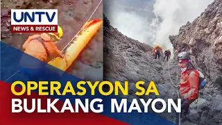 Higit 80 rescuers, magkatuwang sa pagbababa ng labi ng 4 crash victims mula sa Mt. Mayon