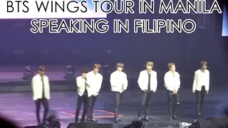 BTS WINGS TOUR MANILA Day 1 - Speaking in Filipino / Tagalog! Ending talks. Eng & Tag sub