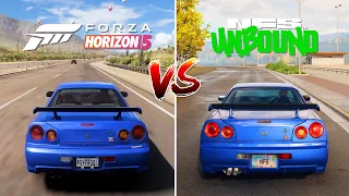 Forza Horizon 5 vs NFS Unbound - Nissan Skyline GTR R34 Sound & Graphics Comparison