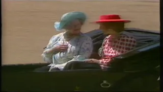 (1986) Princess Diana listens to God Save the Queen in horse-drawn carriage Trooping the Colour