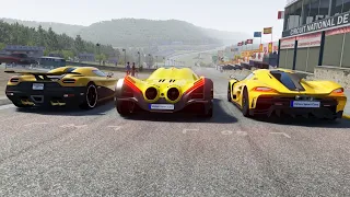 Devel Sixteen vs Koenigsegg Jesko Absolut vs Koenigsegg Agera R at Old Spa