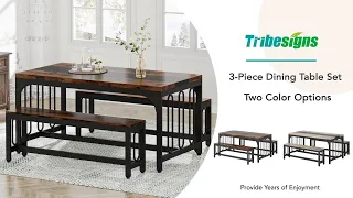 Tribesigns Dining Table Set, 3-Piece Kitchen Table with 2 Benches for 4-6 People - JW0461