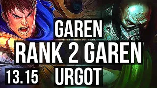 GAREN vs URGOT (TOP) | Rank 2 Garen, 10/1/5, 2.7M mastery, 1500+ games | KR Grandmaster | 13.15