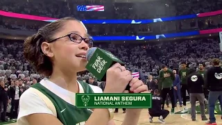 Liamani Segura sings National Anthem at Milwuakee Bucks 2019 Playoffs vs Celtics Game 2