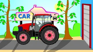 ☼ Traktor and Car Wash |  Bazylland  - Red Tractor and Colorful Animation For Children