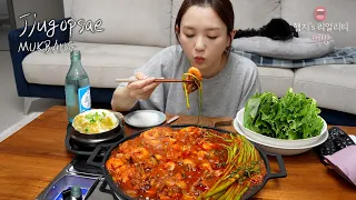 리얼먹방▶ 쭈곱새(쭈꾸미,새우,곱창볶음 )&소주☆디저트(?)는 볶음밥ㅣ Spicy Stir Fry Octopus, ShrimpㅣREAL SOUNDㅣASMR MUKBANGㅣ