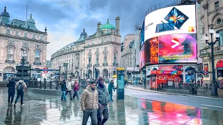 London Walk of Stormy West End - Grey, Wet & Windy City Streets - 4K HDR 60FPS