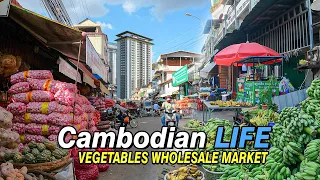 Life In PHNOM PENH | Walking tour vegetables wholesale and retail market in Phnom Penh | 4K UHD