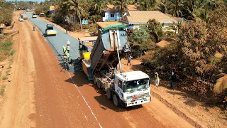 Process of Gravel Paving Machine. Amazing Road Foundation Construction With Paver Machine Technology