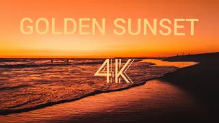 Golden sunset,4K video,relaxing sea ocean waves sounds with healing and soothing music #sunset