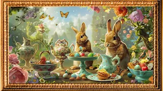 4K Free Framed TV Art Screensaver | Fantasy Bunny Land | Easter Eggs & Tea | 3 Hours