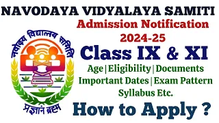 Admission Notifications 2024-25 for 9th & 11th Class in Navodaya Vidyalaya. Full Details... #jnv